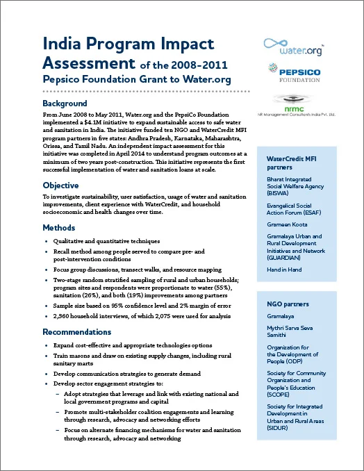 India program impact assessment of the 2008-2011 Pepsico Foundation grant to Water.org thumbnail